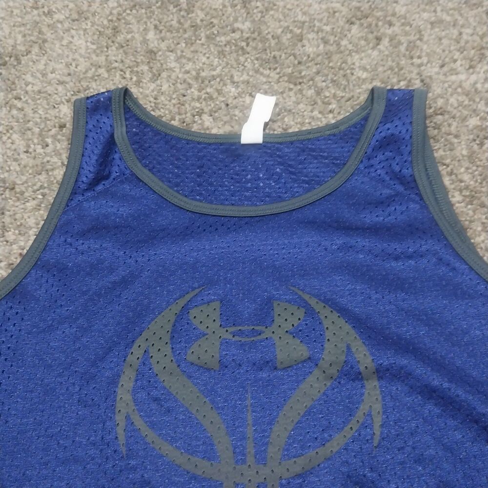 Under Armour Youth Large Blue Basketball Tank Top HeatGear Sleeveless YLG
